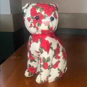 Milaca Mills FABRIC Floral Red Roses Plush Cat 10” Tall